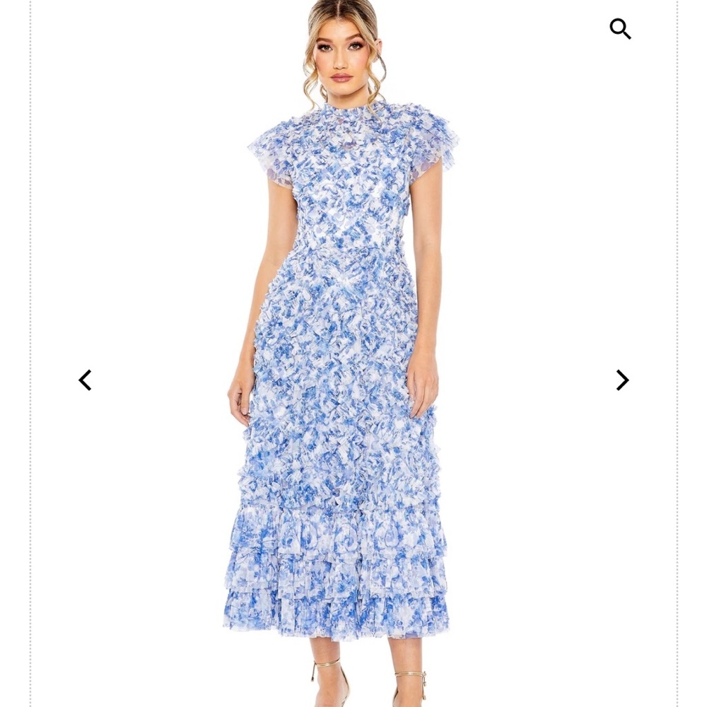 Mac Duggal Blue Textured Midi Dress